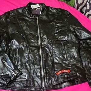 Diamond Plate Buffalo Leather Motorcycle Jacket New w/Tags Genuine Leather